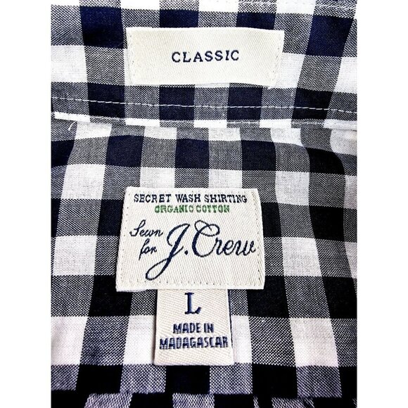 J. Crew Classic Size Large Mens Navy White Check Button Down Long Sleeve Shirt - Picture 4 of 11
